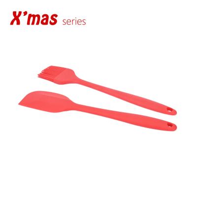 China Viable Silicone Baking Set Pastry Baking Tools Heat Resistant Soft Handle Brush and Spatula Set of 2 for sale