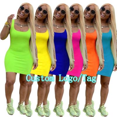 China 2021 Custom Logo Casual Dresses Women Elegant Dress Anti-Static Plus Size Mini Bodycon Sundress Summer Dress for sale