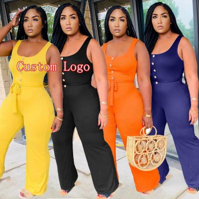 China Anti-pilling custom logo 2021 summer ladies plus size casual rompers overalls women one-piece clothes for sale