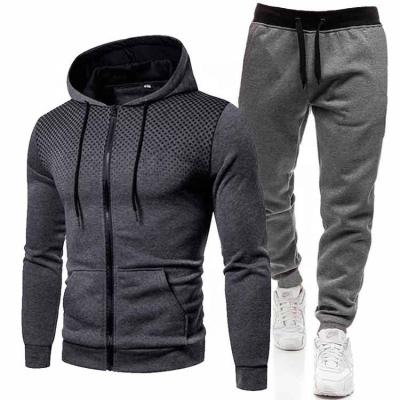 China Sustainable Winter Front Pocket Sport Wear Zipper Men's Pure Color Hoodie Joggers Sets for sale