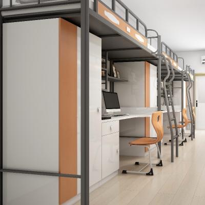 China Student dormitory furniture orange and white double color multi-function apartment bed with desk for sale