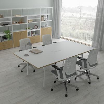 China Customizable Snow White Conference Table with High Durability and White Steel Feet for sale