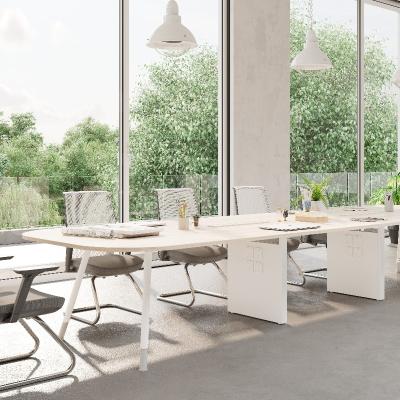 China Wooden Top Modern Office Conference Table with White Color and Powder Coating Steel Desk Surface for sale