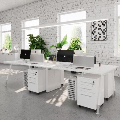 China White Four-Person Staff Desk With Screen Divider Storage Cabinet And Mainframe Rack for sale