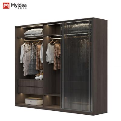 China Stylish and practical large space apartment furniture with glass doors wooden wardrobe for sale