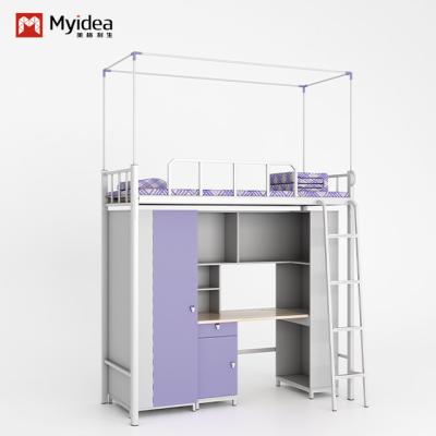 China Student dormitory furniture purple white double spell multi-functional apartment bed with a desk for sale