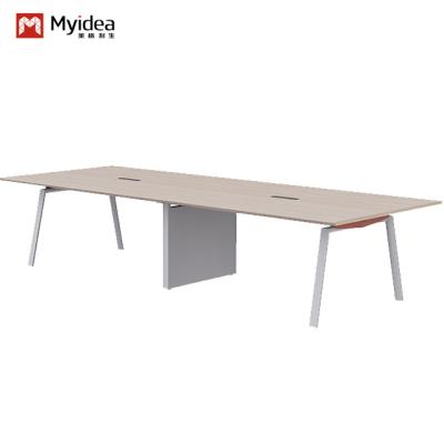 China Large Conference Table 50mm Top Thickness With Inline Power Outlets And Cable Box for sale