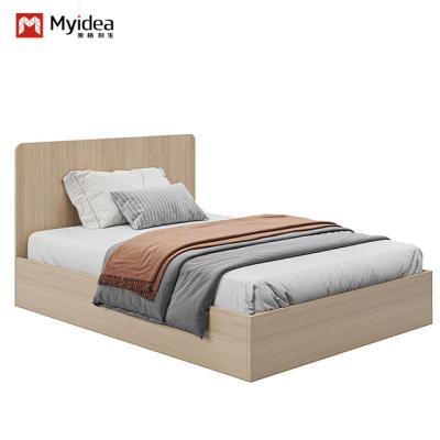 China Comfortable Modern Minimalist Wood Bed Metal Frame without Mattress for Dormitory School Apartment or Hotel for sale