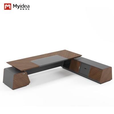 China Modern Luxury Boss Office Desk Large Wooden MDF Panel Desk in Dark Colors Classic Design for Office Use for sale