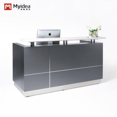 China Modern Minimalist Wood Reception Desk With Dark Front Panels Office Hotel Company Entrance Hosting Clients Hospital Applications for sale