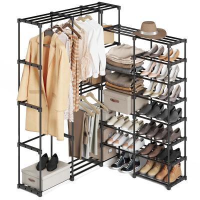 China (Size) 8 Tier Adjustable Shoe Rack 70-75 Pair Shoe Tower Unit Shelf Durable Metal Pipes With Plastic Connectors Stackable Shoe Cabinet Black for sale