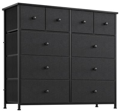 China 10 Drawer Modular Dresser For Bedroom Wide Black Fabric Storage Tower Dresser With Steel Frame Storage Wood Top Sturdy Organizer for sale