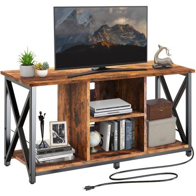 China (Other) Adjustable Wooden TV Stand with Charging Station for TV up to 65 inch with Storage Shelves TV Entertainment Center Cabinet with Metal Frame for sale