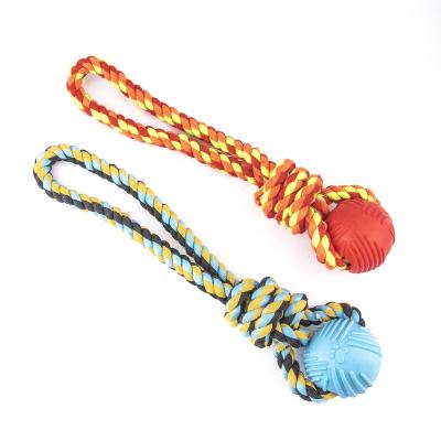 China Hot Sale Durable Dog Toy Balls With Cotton Rope Durable Dog TPR Bite Resistant Ball Molar for sale