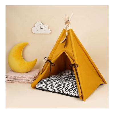 China Breathable Suede Feather Pendants Folding Pet Teepee Tent For Dog for sale