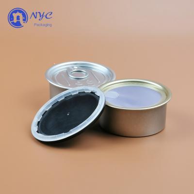 China Transparent Peel Lid 100ml Child Proof Tuna Cannabis Tin for sale