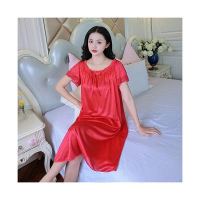 China 2022 QUICK DRY New Popularity Lace Decoration Pajamas Woman Cupless Short Sleeve Nightgown for sale