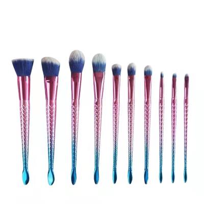 China Angular Blush 10pcs Mermaid Nylon Hair Makeup Brush Set Makeup Brush Luxury Professional Private Label for sale