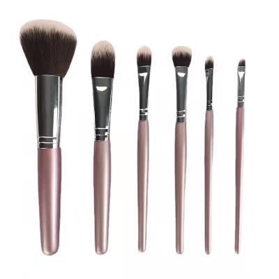 China Angular Blush Fiber 6pcs Makeup Brush Set With Wooden Handle Brochas De Maquillaje Wholesale Makeup Brush Set for sale