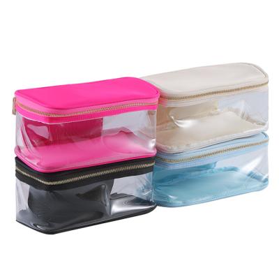 China Fashion RTS large capacity durable transparent cosmetic bag waterproof transparent opening box customizable pattern travel cosmetic bag for sale