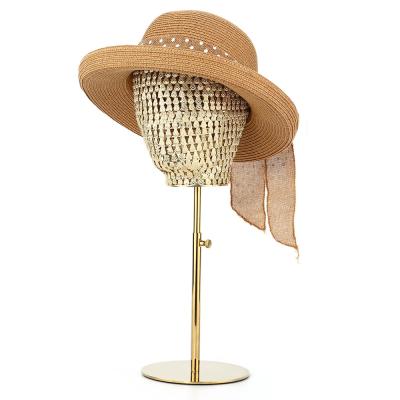 China New UK Luxury Gold Metal Table Mannequin Stand Hat Rack Stainless Steel Warehouse Head Hat Display for sale