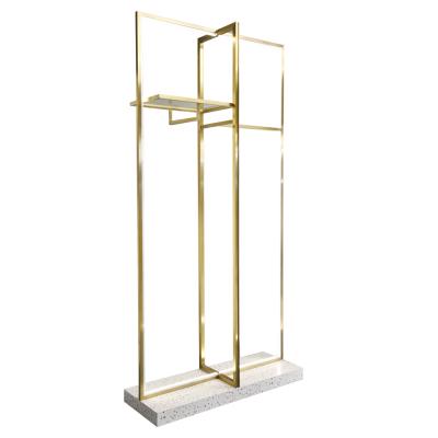 China Clothing Stores Fashion Design LED Light Front Facing Side Facing Clothing Display Stand Double Bar Clothes Display Rack for sale