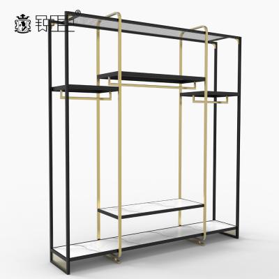 China Steel Structure Hanging Shop High End Metal Display Fixture Clothing Store Shelf Stores Display Racks for sale