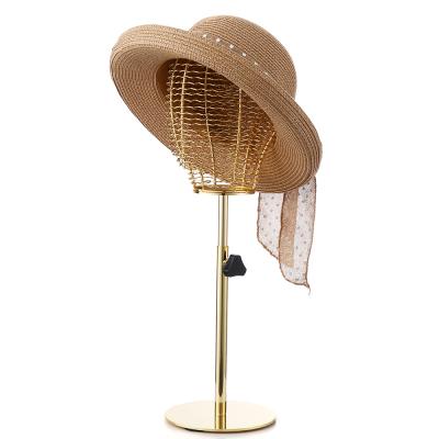 China Retail Stores Boutique Gold Metal Hat Display Stand Hat Holder Mannequin Head For Hat for sale