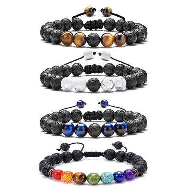 China Vintage 4 Pcs / Set Stone 7 Chakras Yoga Essential Oil Diffuser Bracelet Lava Aromatherapy Bracelet Tiger Eye for sale