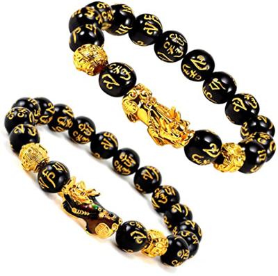 China The FASHIONABLE Hand Carved Incantation 12mm Bead Feng Shui Elastic Bracelet Pi Xiu Bracelet Wealth Bracelet for Women Men for sale