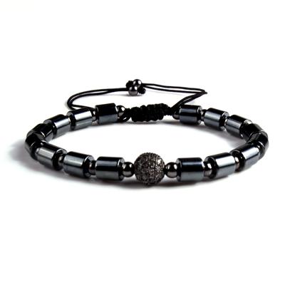 China Latest Styles Trendy Hematite Hand Knitted Men's Bracelet With Diamond Ball Charm for sale