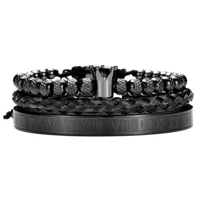 China Luxury Men's Punk Accessories 2021 New Design Stainless Steel Crown Bracelet Sets for sale