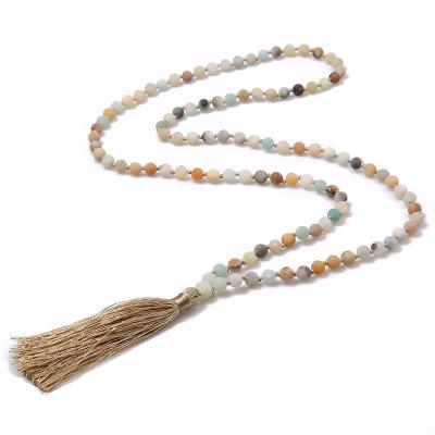 China Popular 108 Mala Beads Matte Amazon Necklace Hand Knitted Natural Stone Tassel Necklace For Buddhist Prayer for sale