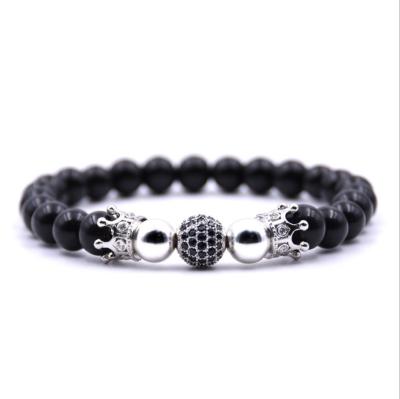 China Zircon Bracelet Black Zircon Ball And Crown Charm 8mm Black Bead Men Bracelets & Bangles For Women Jewelry for sale