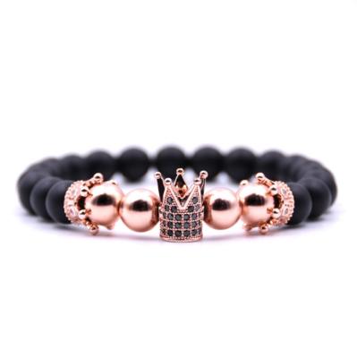 China Zircon Bracelet Copper Ball Crown Men Charms Black King Kong Inlay Zircon Beads Bracelets 8mm Women Bracelet Fashion Jewelry Gift Pulseras for sale