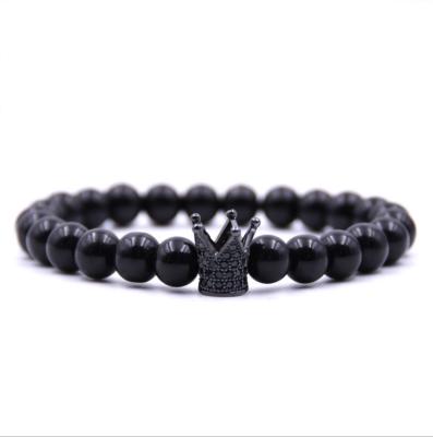 China Zircon Bracelet Bangle Zircon Crown Bracelet Gold Silver 8mm Black Volcanic Stone Beads Mens And Womens Bracelets For Women Men Jewelry for sale