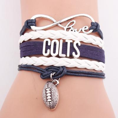 China Newest Fashion Soccer Team Colts Fashionable DIY Wholesale Jewelry Custom Letter And Pendant Leather Bracelet for sale