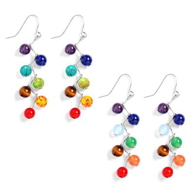 China New Popular Style 6mm Series Beads Rainbow 7 Chakra Natural Stone Drop Earrings for sale