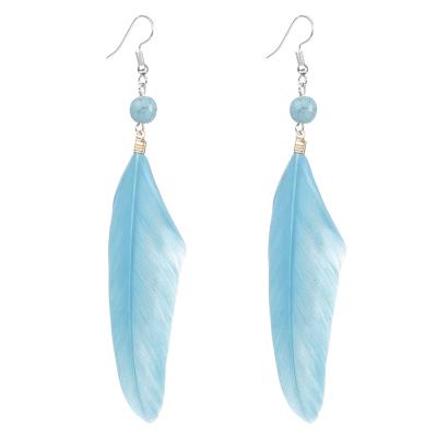 China Popular Elegant Women Accessories Turquoise Feathered Earrings for sale