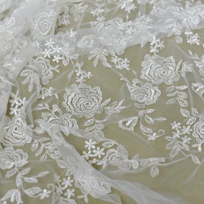 China Sewing Viable Fashion Bridal Lace Fabric Embroidery On Tulle for sale