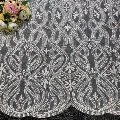 China Viable New Arrival French Beads Lace Sequins Embroidery Tulle Bridal Lace Fabric for sale