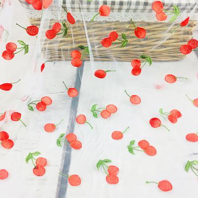 China Viable New Arrival Cherry Pattern Nylon Mesh Embroidery Lace Fabric for sale