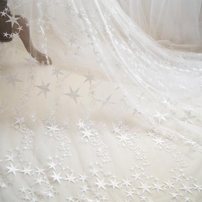 China Sustainable Star Embroidery Lace Fabric High End Wedding Dress Fabric for sale