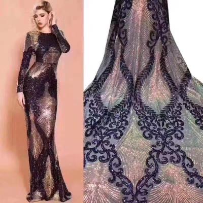 China Sustainable Fashion Colorful French Lace Embroidery African Sequin Tulle Lace Fabric For Garment for sale