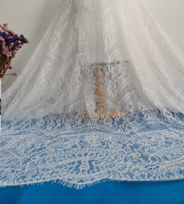 China Viable White High Quality Bridal Eyelash Fabric 1.5meter Chantilly Lace Fabric for sale