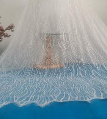 China Sustainable Wholesale Decorative Soft Lace Fabric White Chantilly Fabric With Eyelash For Veils And Bride Dress for sale