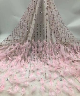 China Viable Fashion Feather Sequin Embroidery Lace Fabric Feather Lace Fabric In Stock for sale