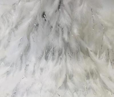 China 2019 luxury hand made heavymade sequin feather lace fabric dress lace fabric viable for sale