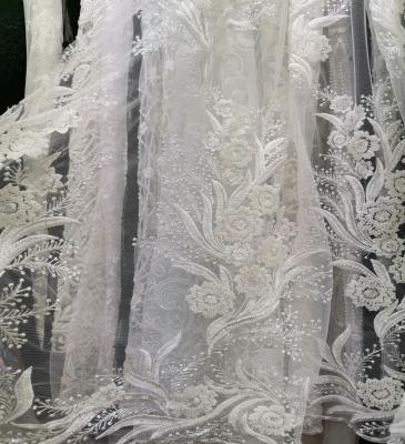 China Sustainable Embroidery High Quality Luxury Handmade Beaded Lace Bridal Sewing Fabric for sale