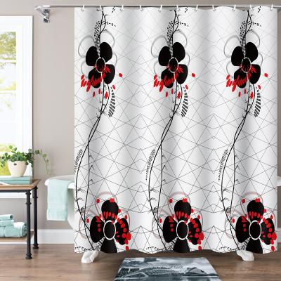 China 2021 Hot Sale Sustainable Shower Curtain Custom Art Bathroom Fabric Waterproof Polyester Bath Curtain With Hooks for sale